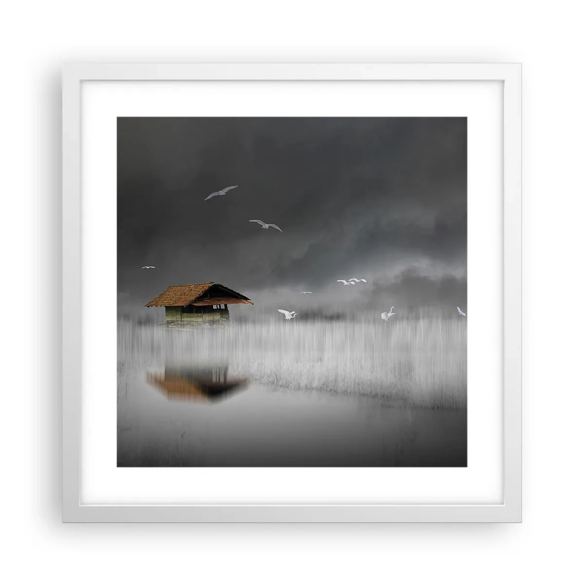 Pôster em moldura branca - Abrigo da chuva - 40x40 cm