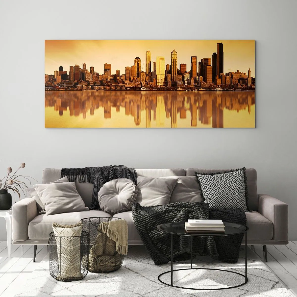 Quadro em vidro - Silêncio da metrópole - 90x30 cm