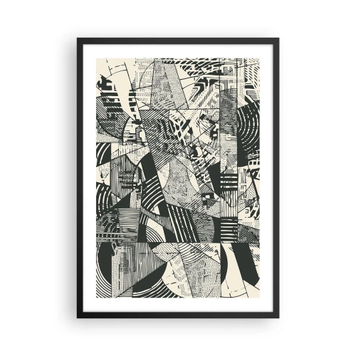 Pôster com moldura preta - Padrões geométricos abstratos em preto e branco - 50x70cm - A dinâmica do presente - Decoração de parede moderna para a sala de estar e quarto ARTTOR