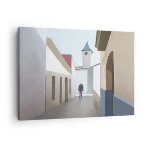 Quadro em tela - Uma rua minimalista com a silhueta de um homem ao fundo - 70x50cm - Um passeio ensolarado - Decoração de parede moderna para a sala de estar e quarto ARTTOR