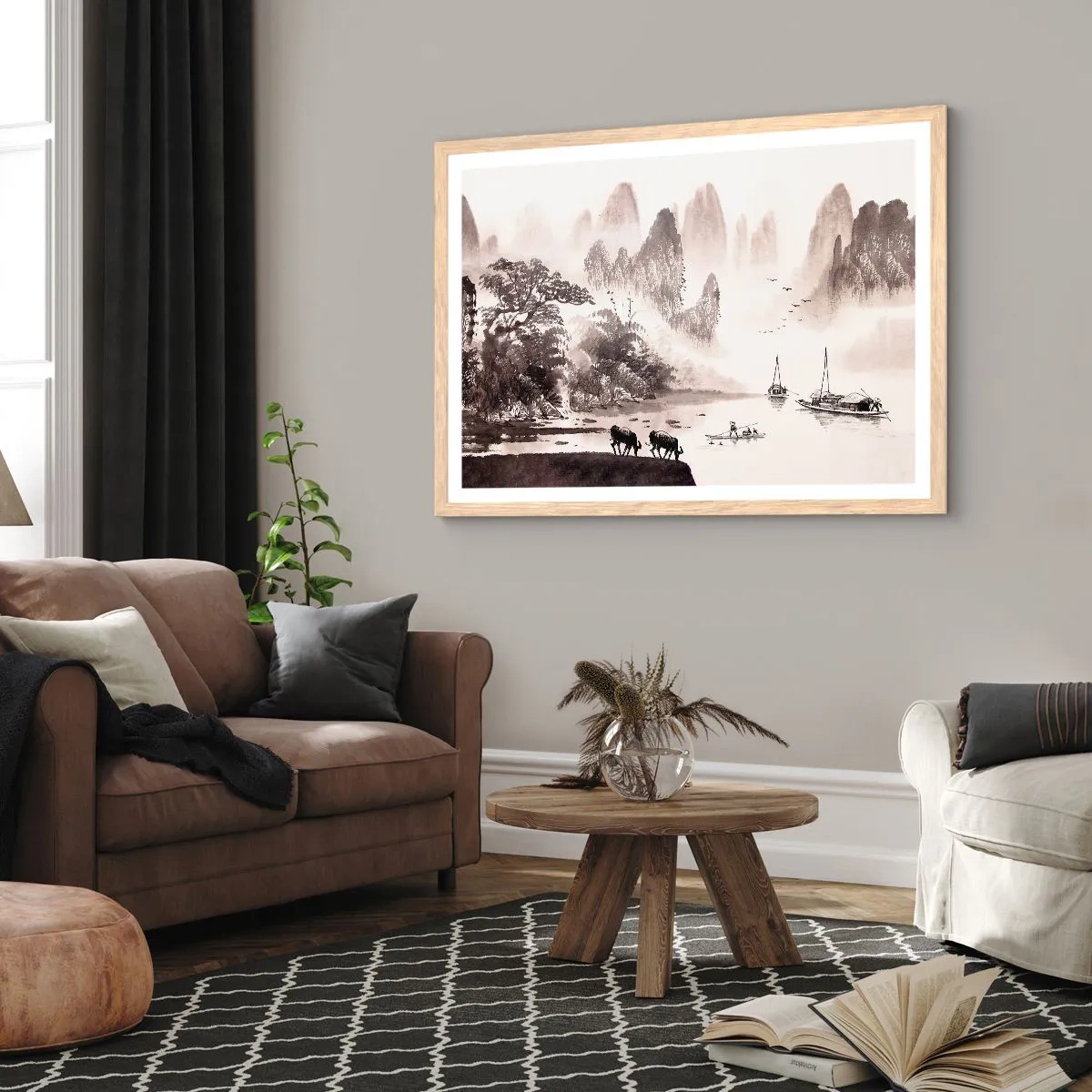 Pôster com moldura de carvalho claro - O cotidiano exótico do Oriente - 100x70 cm