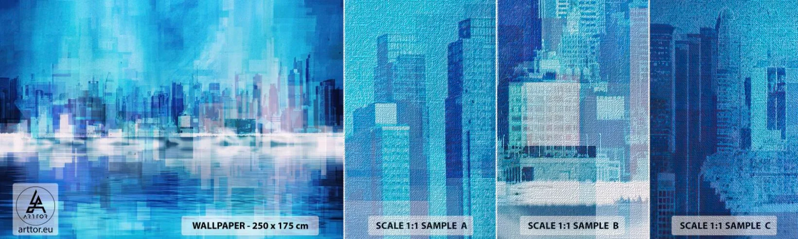 Amostra de papel de parede Premium Canvas - Imerso em azul - Abstração, Cidade, Arquitetura - 100x30 cm