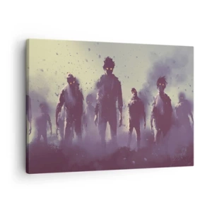 Quadro em tela - Cena escura com silhuetas com olhos amarelos - 70x50cm - Cuidado! Estão a chegar - Decoração de parede moderna para a sala de estar e quarto ARTTOR