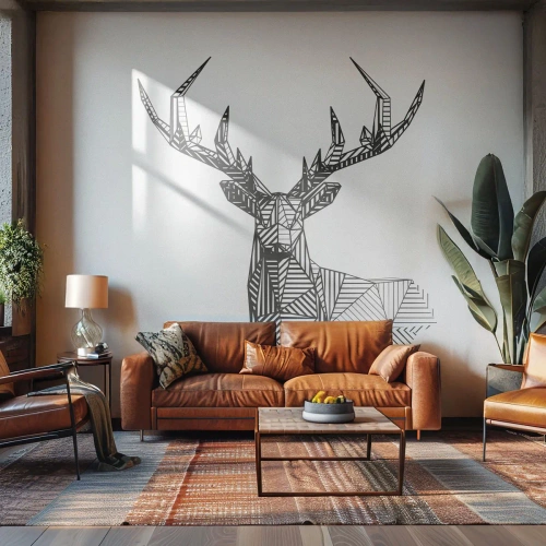 Papel de Parede Autocolante Deluxe Sticker - Veado em estilo cubista - Abstração, Cervo, Animais - 100x70 cm