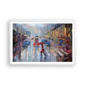 Pôster em moldura branca - Tarde chuvosa na cidade - 91x61 cm