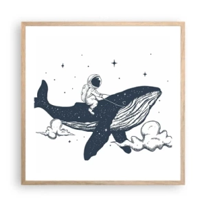 Pôster com moldura de carvalho claro - Aventura espacial - 60x60 cm