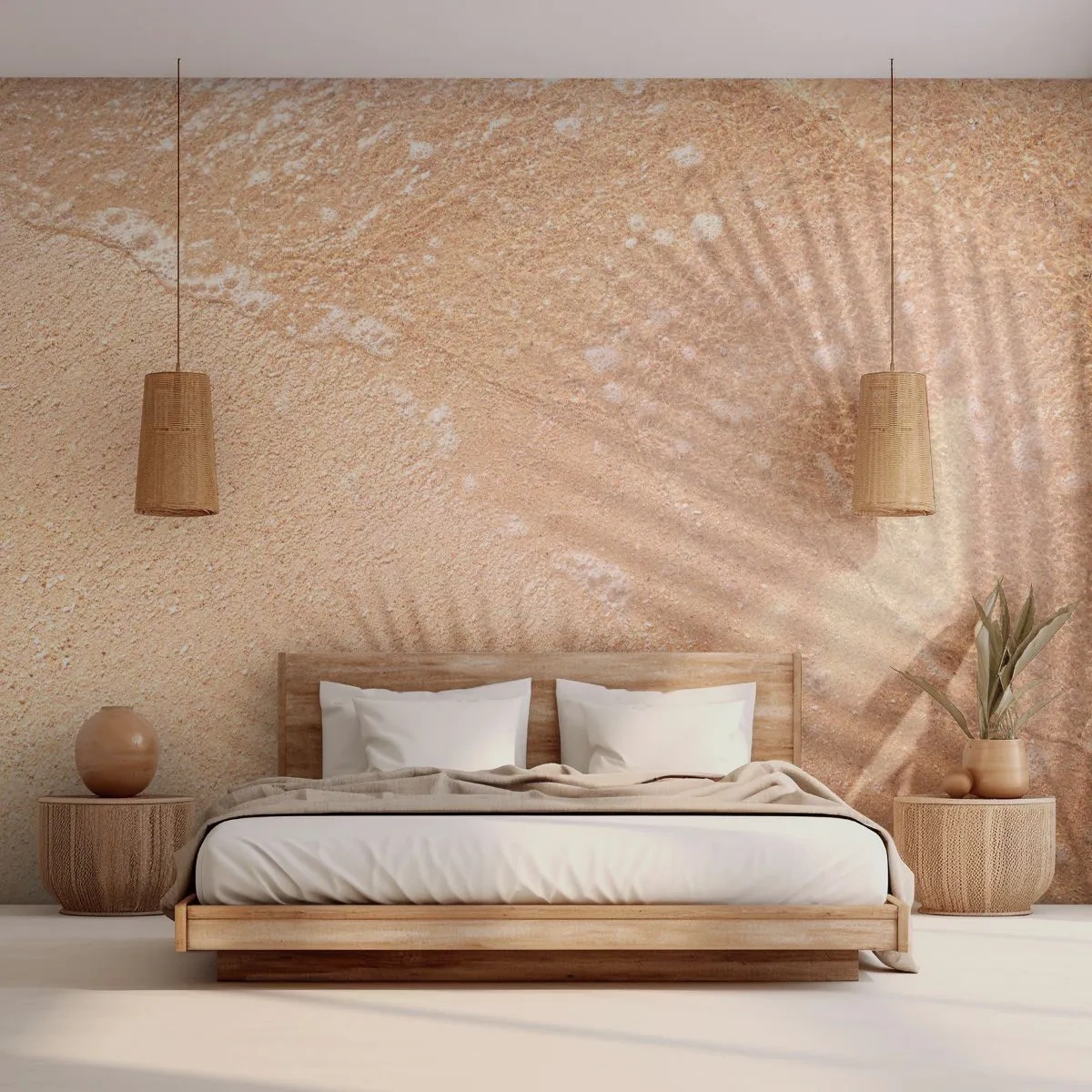 Papel de Parede Premium Sand - A sombra de um verão quente - Abstração, Areia na praia, Folhas - 100x70 cm