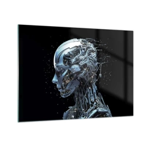 Quadro em vidro - Perfil de um robô feminino com fios e mecanismos - 70x50cm - A tecnologia é uma mulher - Decoração de parede moderna para a sala de estar e quarto ARTTOR