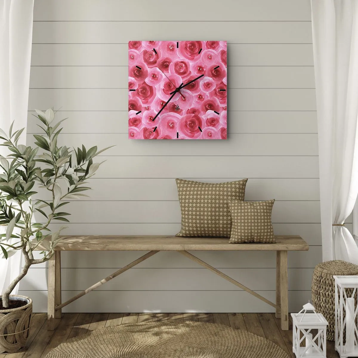 Relógio de parede - Relógio em vidro - Rosas acima e abaixo - 30x30 cm