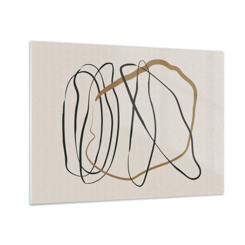 Quadro em vidro - Uma composição expressiva de linhas em preto e marrom sobre um fundo claro. - 70x50cm - Composição – dança em loop - Decoração de parede moderna para a sala de estar e quarto ARTTOR
