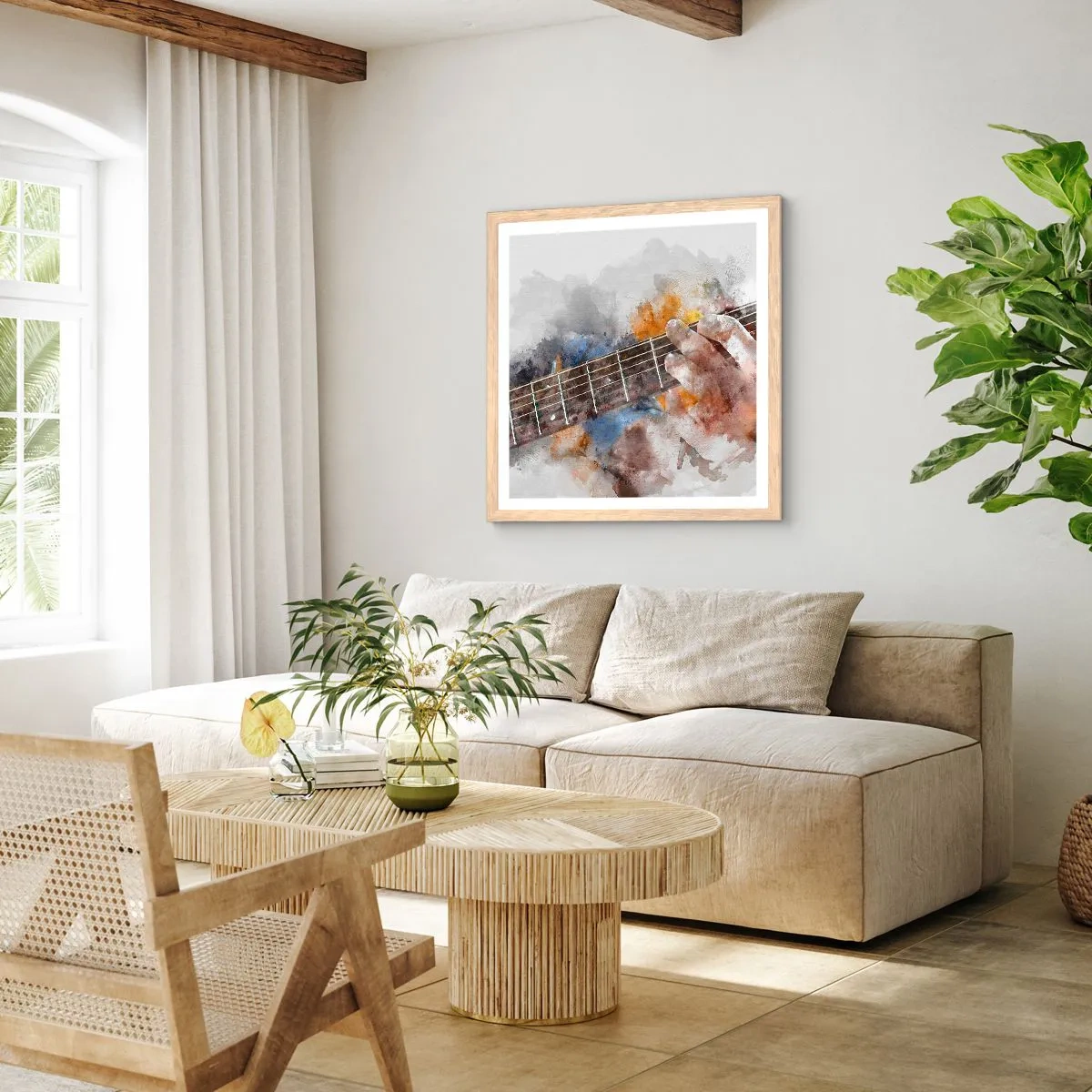 Pôster com moldura de carvalho claro - Poesia entre as cordas - 60x60 cm