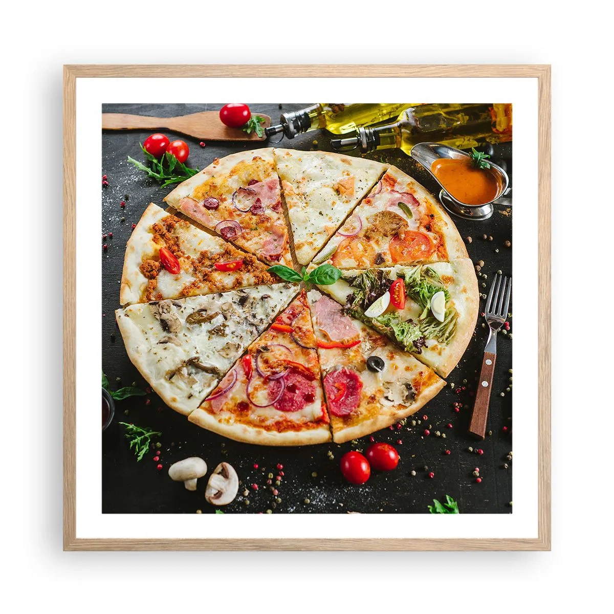 Pôster com moldura de carvalho claro - Gama de sabores - 60x60 cm
