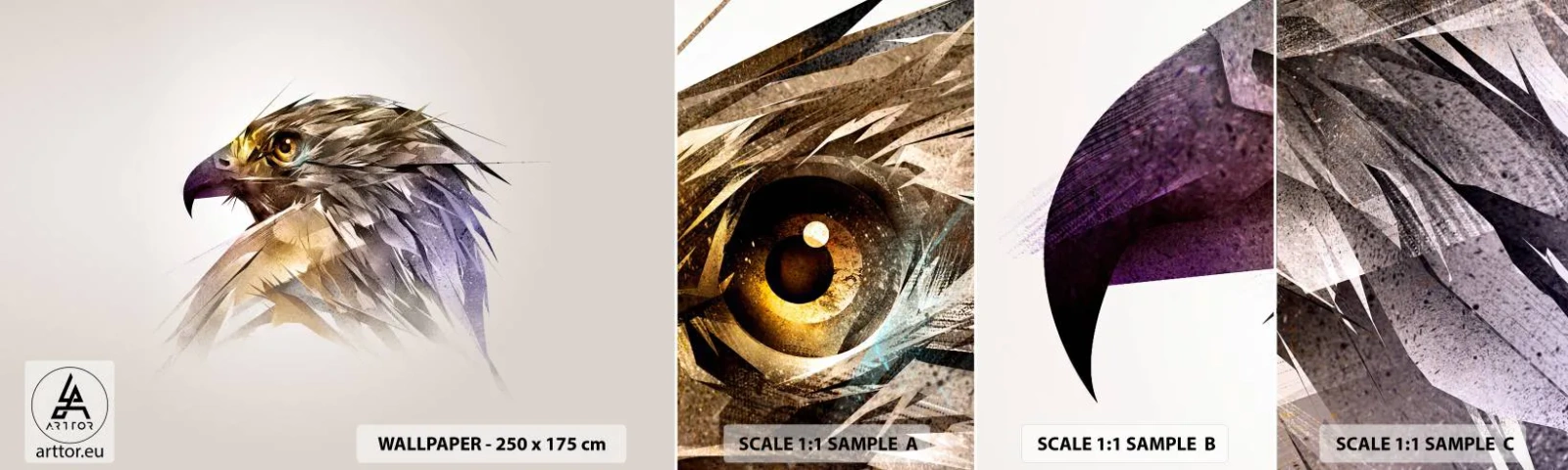 Amostra de papel de parede autocolante Deluxe Sticker - Retrato de um guerreiro - Abstração, Águia, Pássaro - 100x30 cm