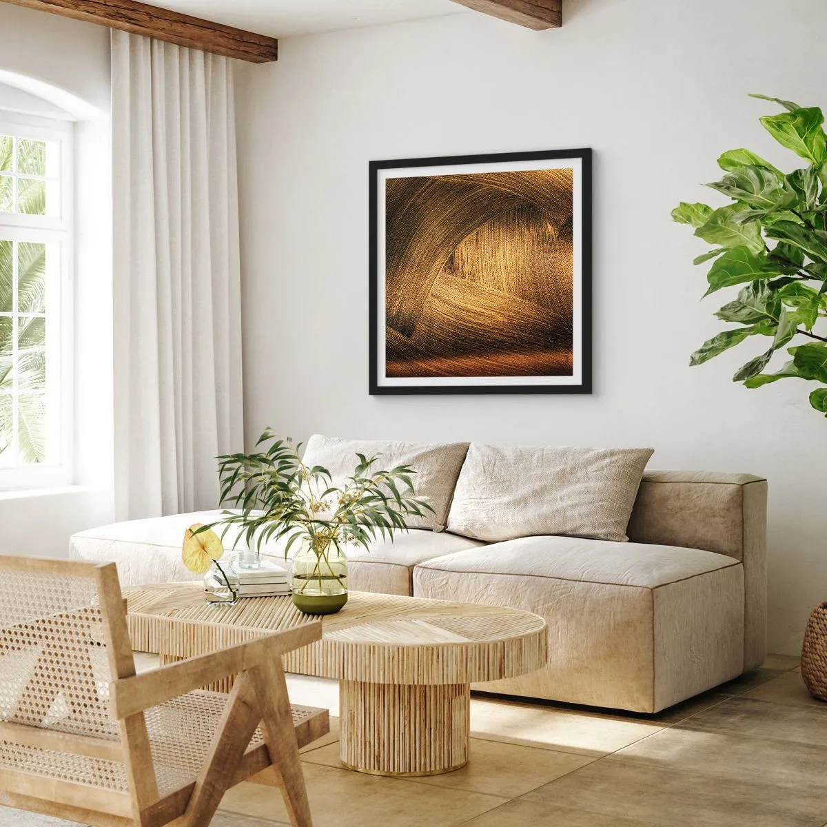 Pôster com moldura preta - No labirinto dourado - 30x30 cm