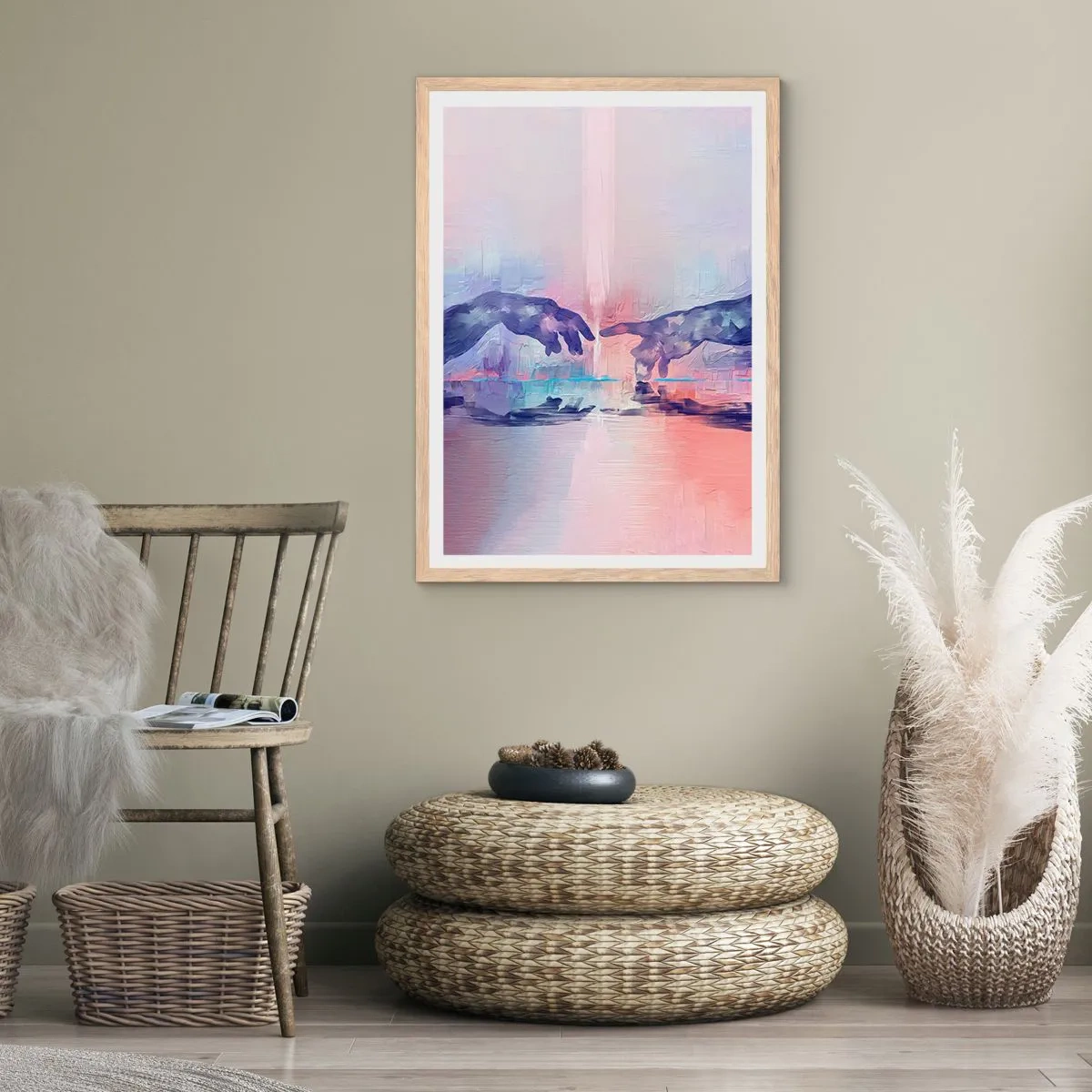 Pôster com moldura de carvalho claro - Faísca divina da vida - 40x50 cm