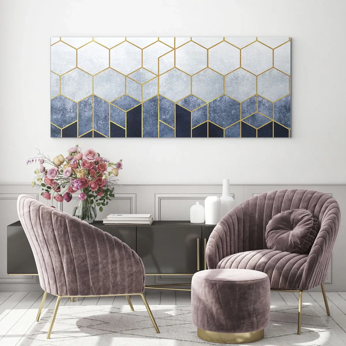 Quadro em vidro - Composição em ritmo sincopado - 120x50 cm