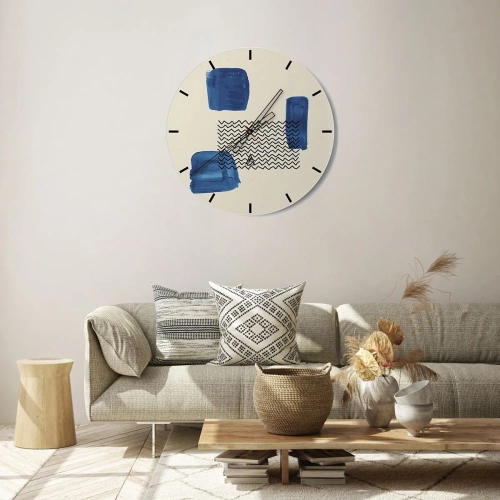 Relógio de parede - Relógio em vidro - Composição abstrata com formas e padrões azuis - 30x30cm - Quarteto abstrato - Decoração de parede moderna para a sala de estar, cozinha e quarto ARTTOR