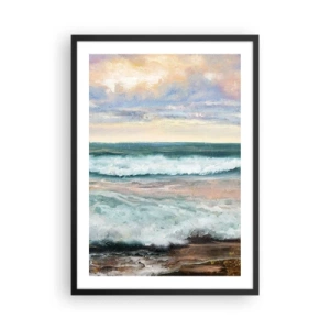 Pôster com moldura preta - Ondas do mar ao pôr do sol - 50x70cm - Aqui suavizas a alma - Decoração de parede moderna para a sala de estar e quarto ARTTOR