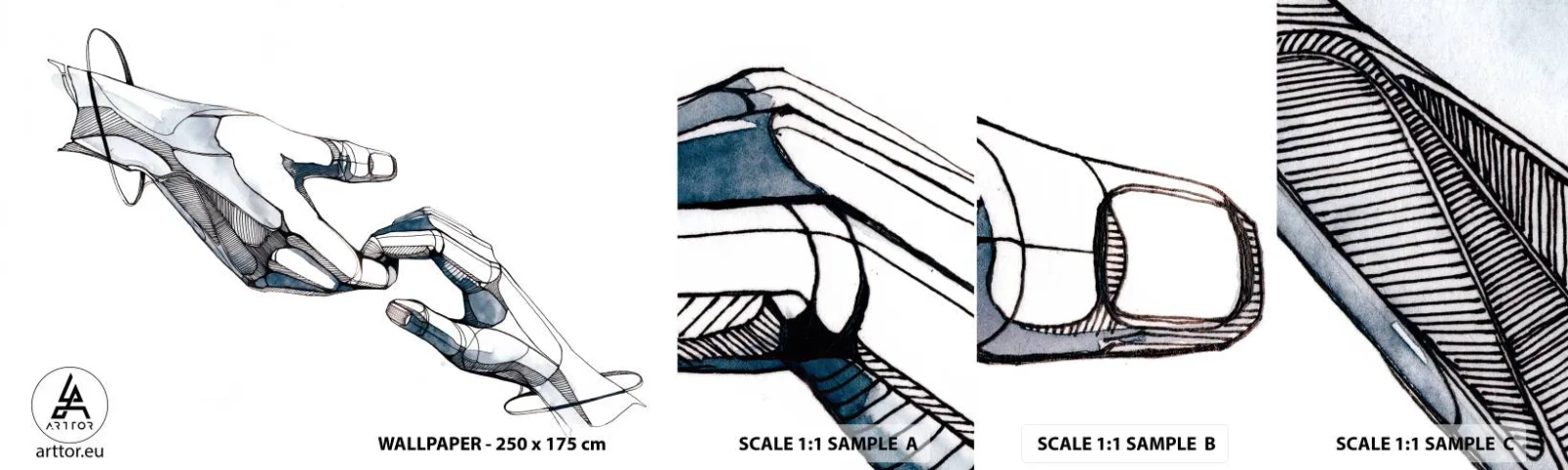 Amostra de papel de parede autocolante Deluxe Sticker - Um bom gesto - Abstração, Mãos, Gráficos - 100x30 cm