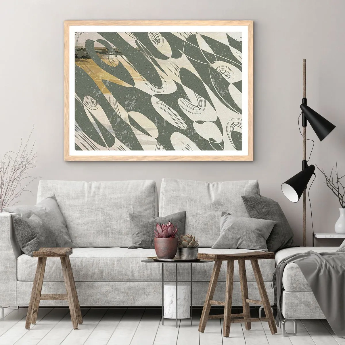 Pôster com moldura de carvalho claro - Abstração rítmica - 91x61 cm