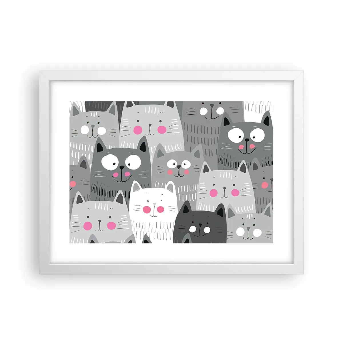 Pôster em moldura branca - O mundo dos gatos - 40x30 cm