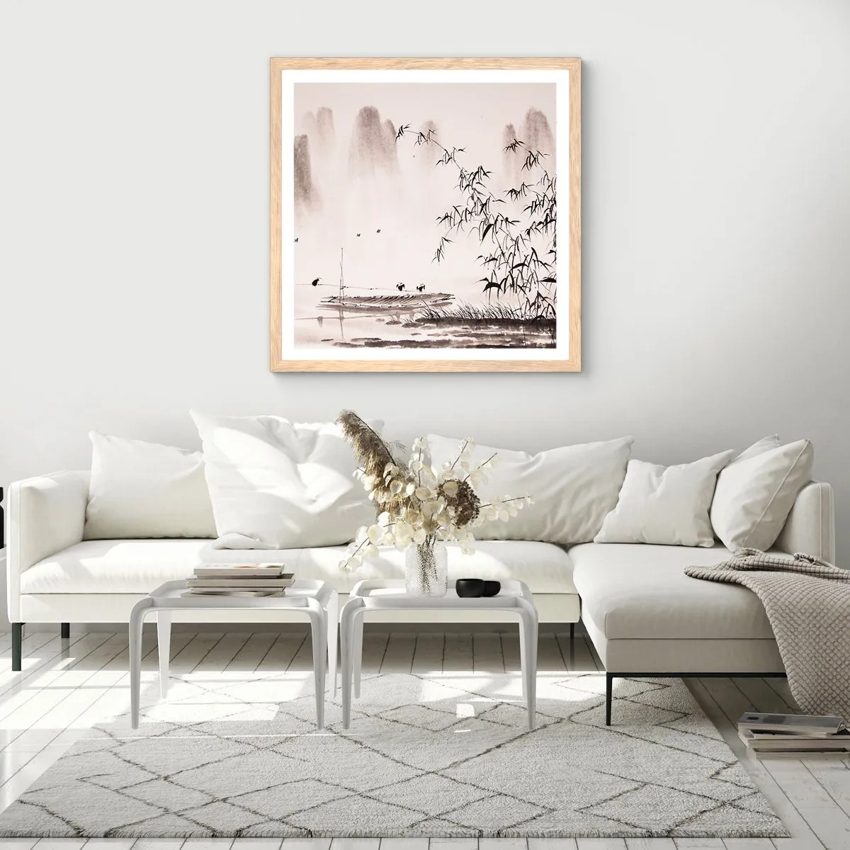 Pôster com moldura de carvalho claro - O silêncio dos campos de arroz - 30x30 cm