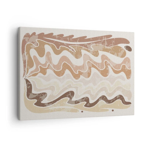 Quadro em tela - Linhas abstratas onduladas em tons de bege - 70x50cm - Boa energia – boas emoções - Decoração de parede moderna para a sala de estar e quarto ARTTOR