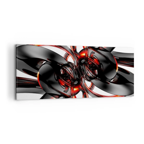 Quadro em tela - Movimento em grafite e vermelho - 100x40 cm