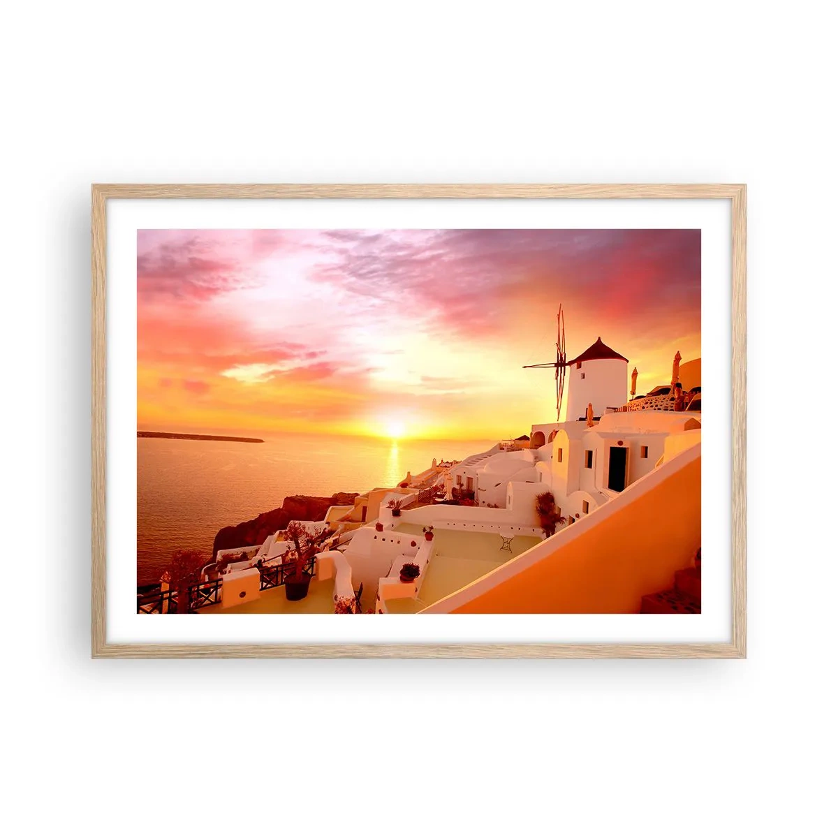 Pôster com moldura de carvalho claro - Derreter em branco e ouro - 70x50 cm