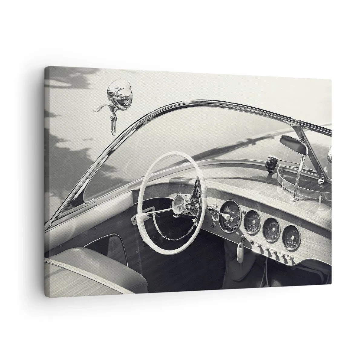 Quadro em tela - Interior de carro clássico em estilo monocromático - 70x50cm - Tempo para os ricos - Decoração de parede moderna para a sala de estar e quarto ARTTOR