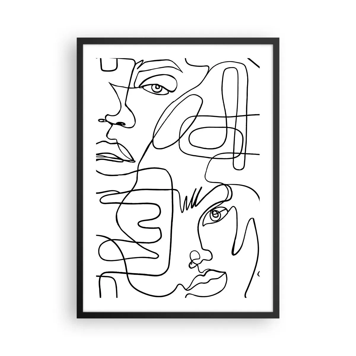Pôster com moldura preta - Rostos abstratos desenhados com uma linha - 50x70cm - Em emoções emaranhadas - Decoração de parede moderna para a sala de estar e quarto ARTTOR