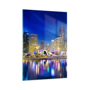 Quadro em vidro - Noite arco-íris da metrópole - 50x70 cm