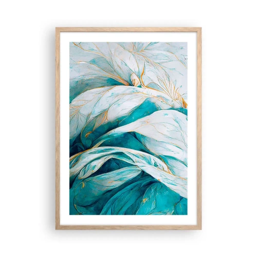 Pôster com moldura de carvalho claro - Abstração azul com lema dourado - 50x70 cm