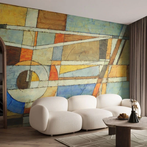 Papel de Parede Premium Canvas - Cubismo em construção - Abstração, Pedaço, Gráficos - 100x70 cm