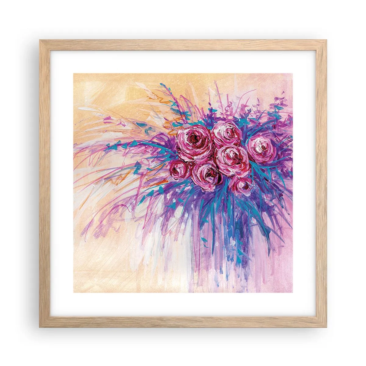 Pôster com moldura de carvalho claro - Fonte de rosas - 40x40 cm