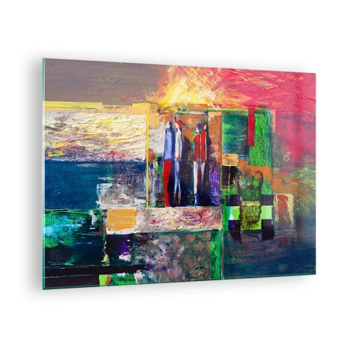 Quadro em vidro - Uma composição abstrata com figuras e cores intensas. - 70x50cm - Relacionamentos e emoções - Decoração de parede moderna para a sala de estar e quarto ARTTOR