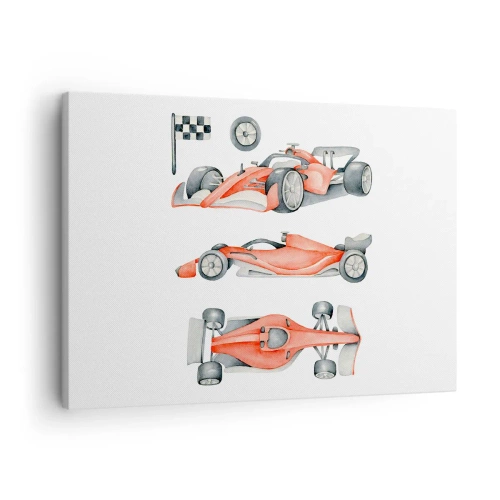 Quadro em tela - Um carro de corrida vermelho com uma bandeira quadriculada - 70x50cm - Persiga seu sonho - Decoração de parede moderna para a sala de estar e quarto ARTTOR