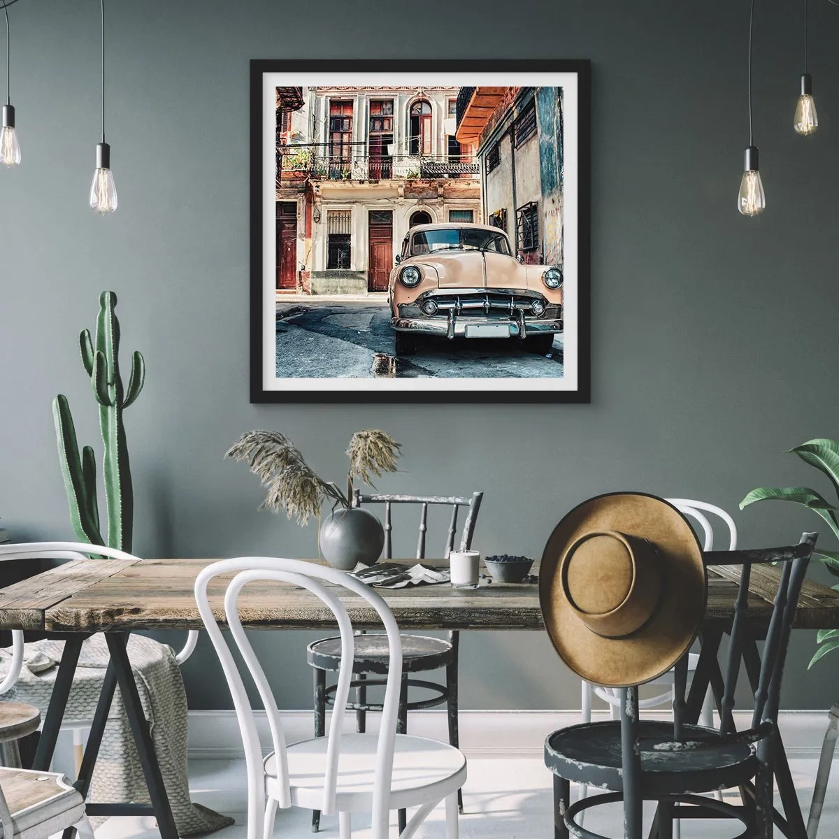 Pôster com moldura preta - Siesta em Havana - 60x60 cm