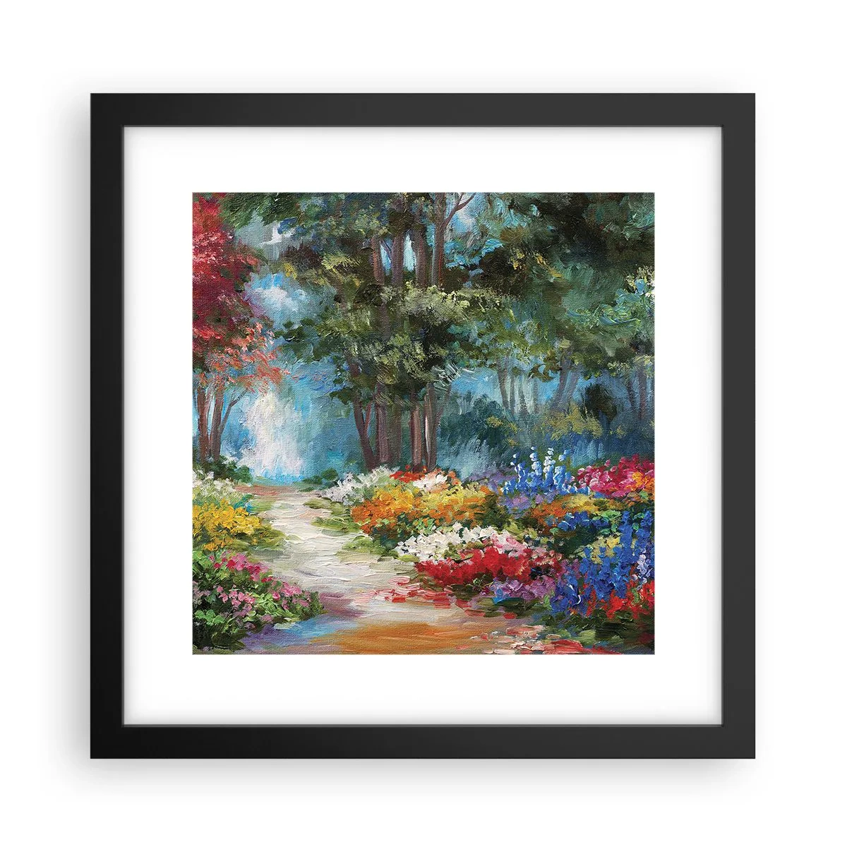 Pôster com moldura preta - Jardim florestal, floresta florida - 30x30 cm