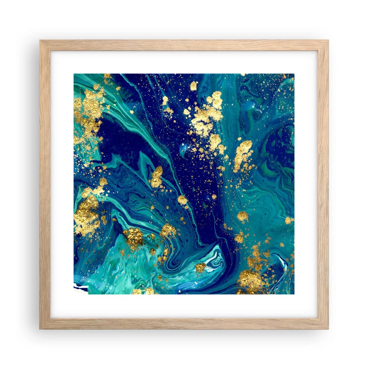 Pôster com moldura de carvalho claro - Flocos de sol - 40x40 cm