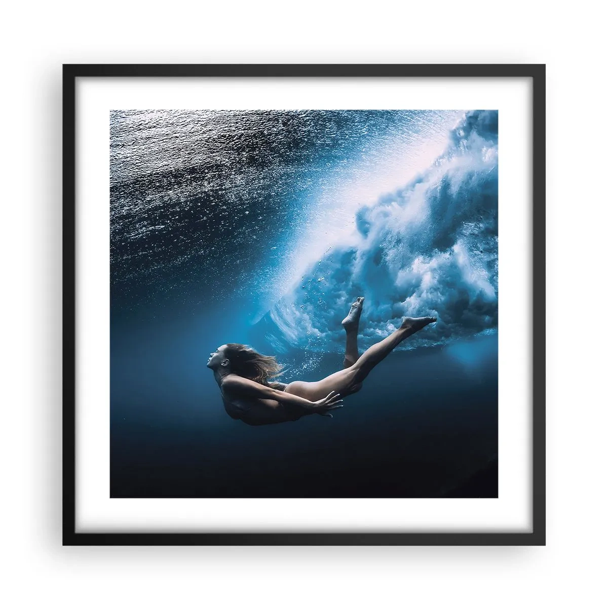 Pôster com moldura preta - Sereia moderna - 50x50 cm