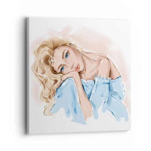 Quadro em tela - Sonhadora em azul - 30x30 cm