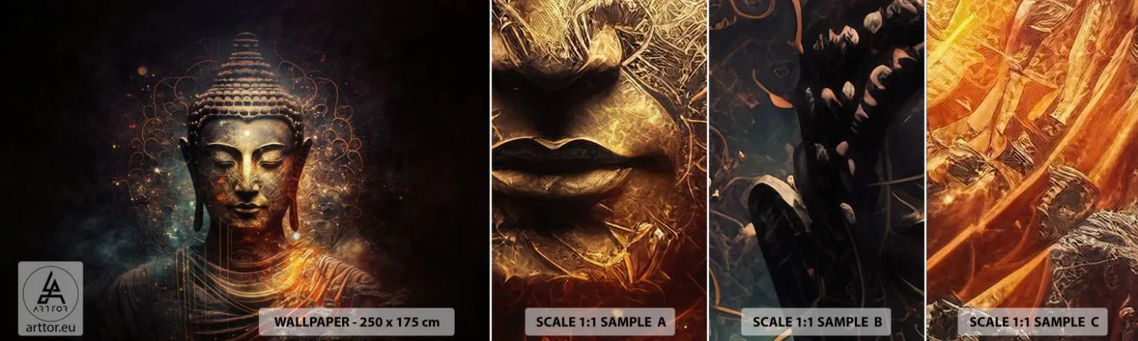 Amostra de Papel de Parede Standard Eco - Equilíbrio espiritual - Buda, Meditação, Religião - 100x30 cm