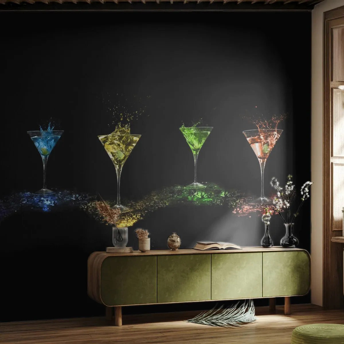 Papel de Parede Premium Canvas - Cores da alegria no vidro de cristal - Gastronomia, Coquetel, Bebida Colorida - 250x175 cm