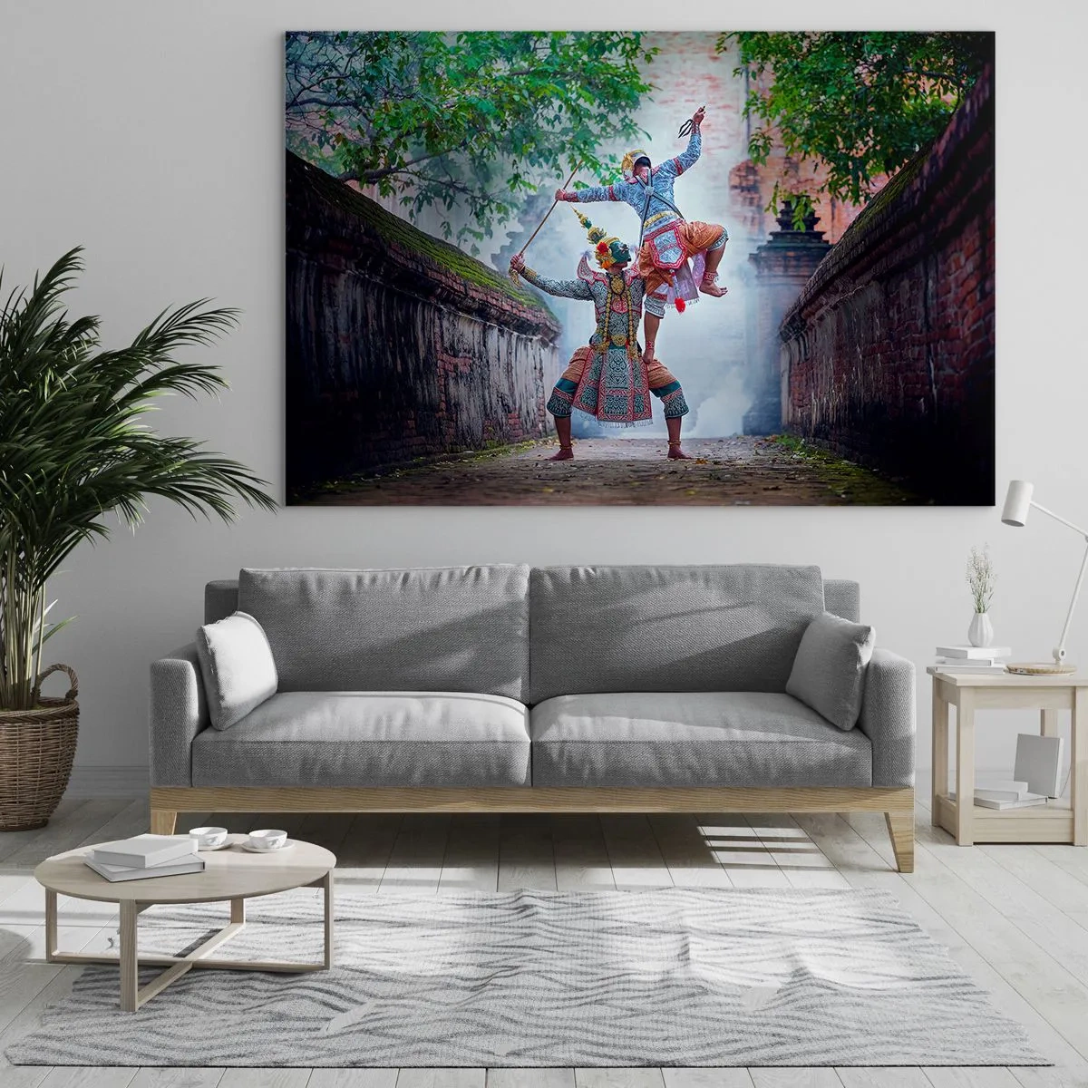 Quadro em vidro - Dança tradicional em um ambiente histórico com cores vibrantes - 70x50cm - Uma dança de beleza mortal - Decoração de parede moderna para a sala de estar e quarto ARTTOR