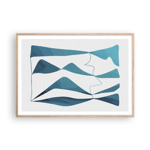 Pôster com moldura de carvalho claro - Abstração: composto turquesa - 100x70 cm