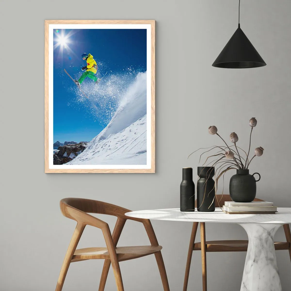 Pôster com moldura de carvalho claro - Dançando com as montanhas - 70x100 cm