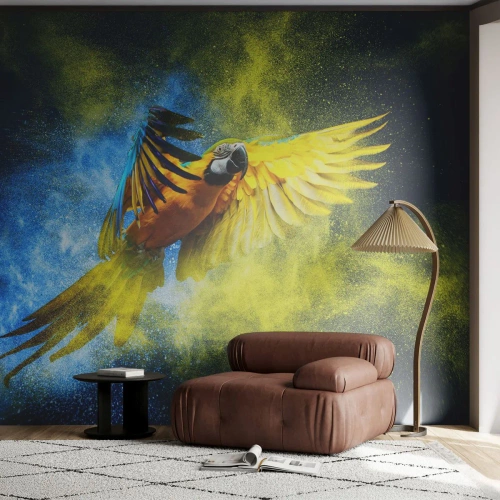 Papel de Parede Standard Eco - Em pó azul-dourado - Papagaio, Abstração, Pedaço - 350x256 cm