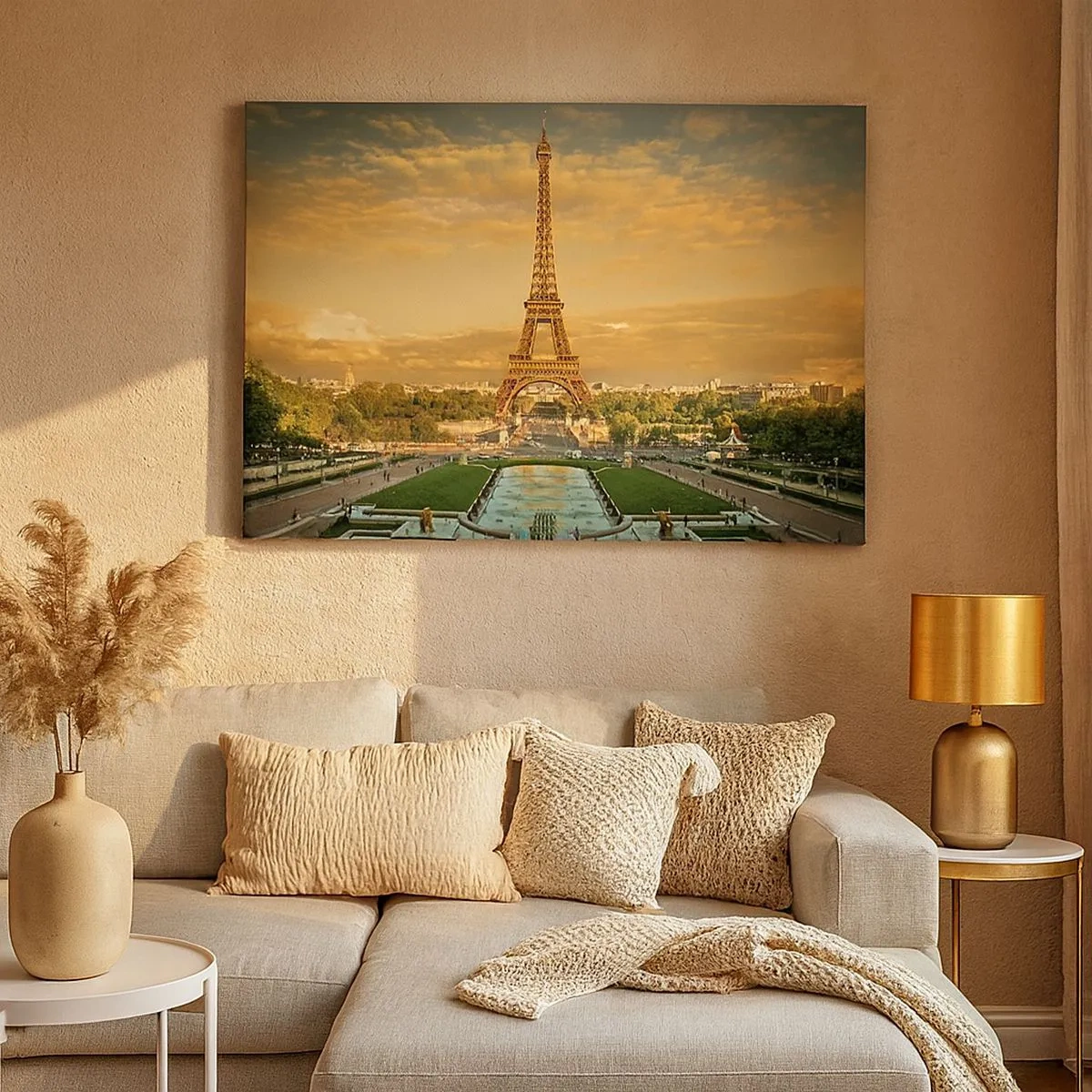 Quadro em tela - A Torre Eiffel em Paris ao pôr do sol - 70x50cm - A rainha de Paris - Decoração de parede moderna para a sala de estar e quarto ARTTOR
