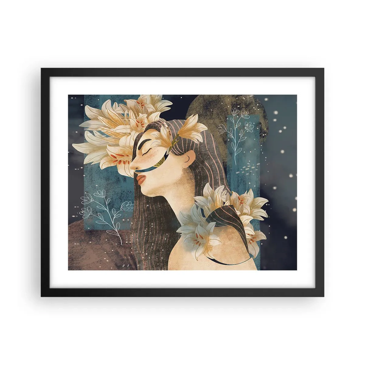 Pôster com moldura preta - O conto da princesa com lírios - 50x40 cm